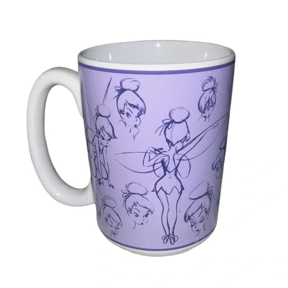 DISNEY STORE Tinker Bell Coffee Mug Sketch Artwork Ceramic Purple - Picture 3 of 5